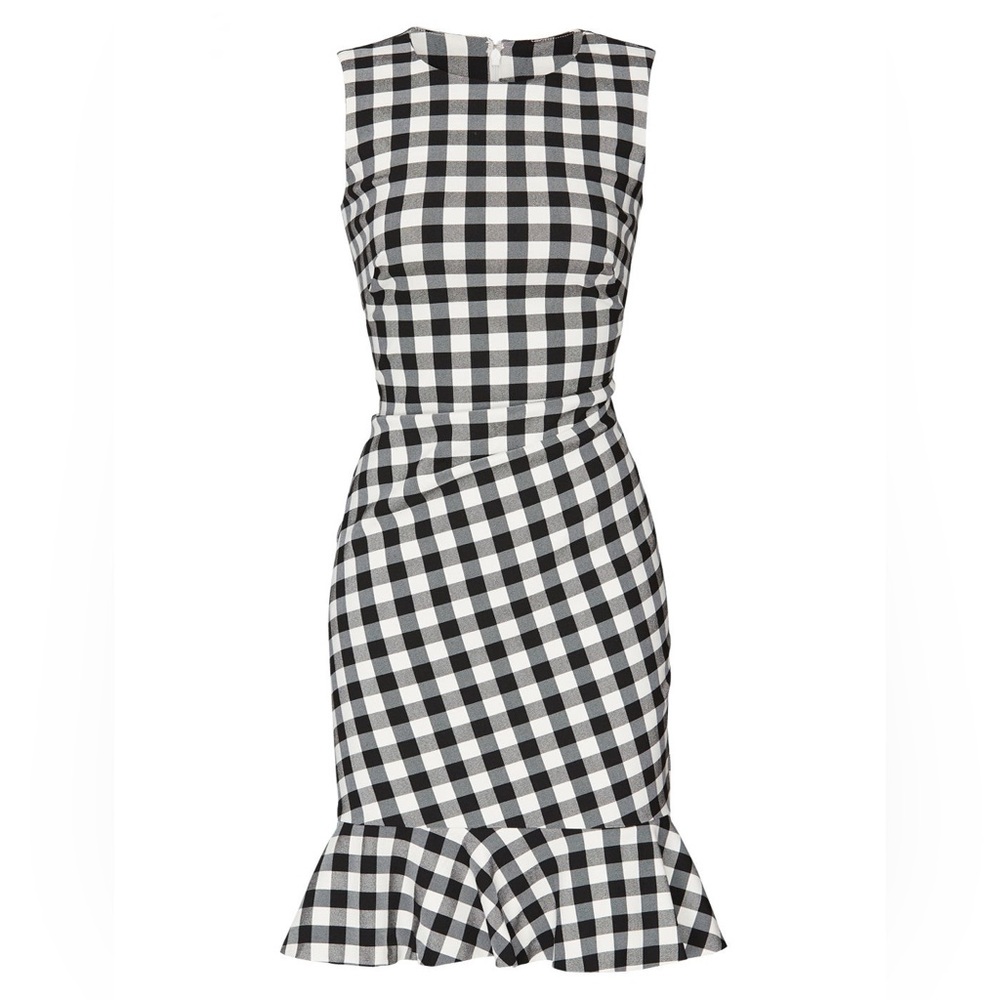 Lauren Ralph Lauren Gingham Sheath Dress Flounce Hem Black White Size 16 NWT